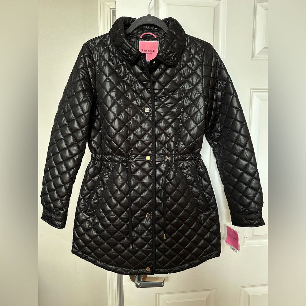 Kate Spade NWT black quilted jacket with removable hood